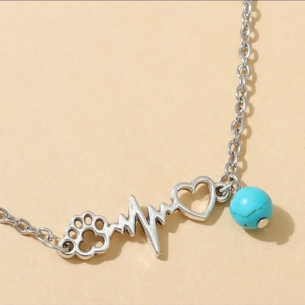 NWT Heart, Bear Paw and  ECG Hollow Anklet - Picture 2 of 6